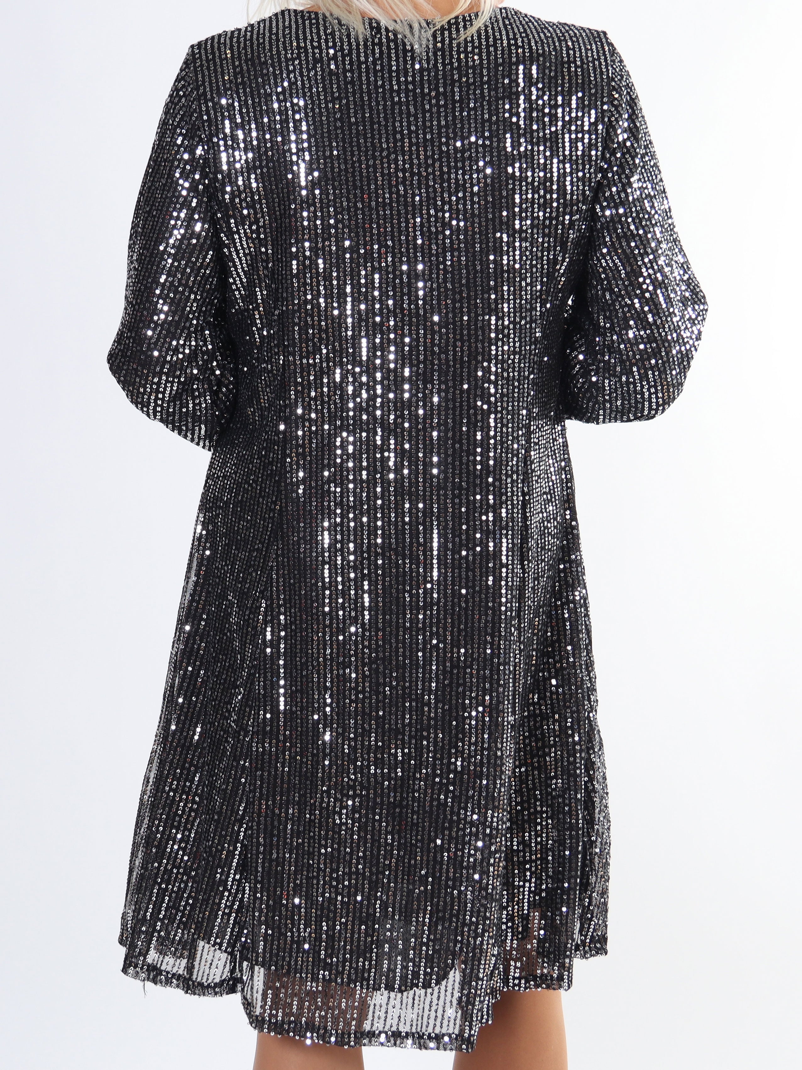 Maj Glitter L/S - Söt paljettklänning i A-linjeform för stora storlekar